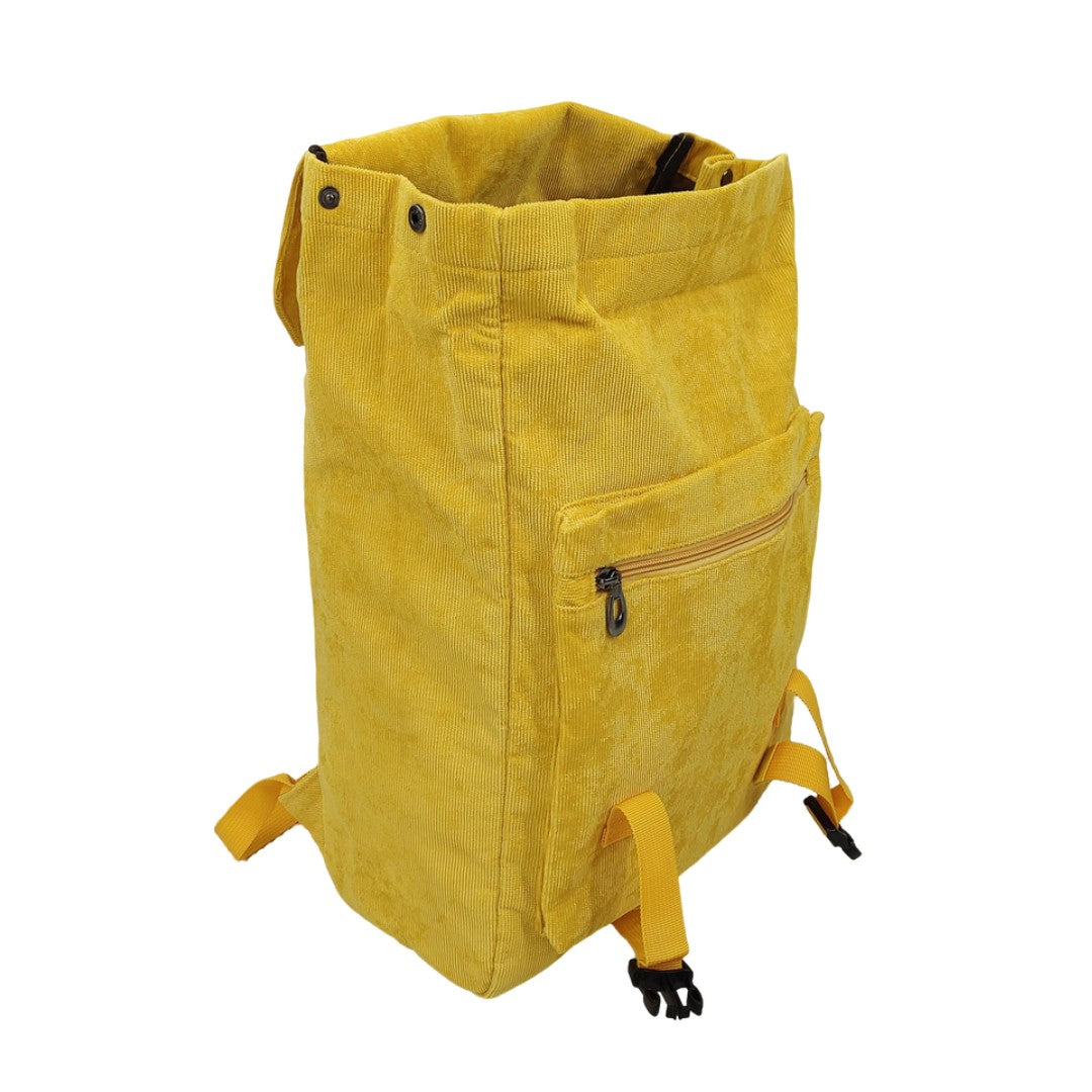 Casual travel backpack in mustard yellow color